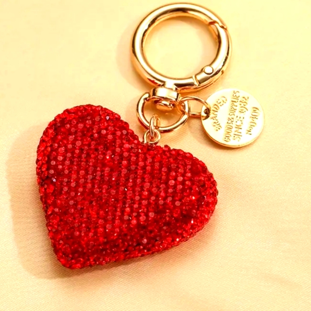 Red Heart Keychain with Gold Accents